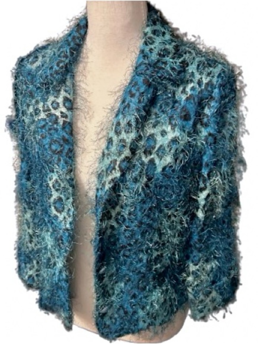 Vintage Animal NANCY BOLEN Jacket Blazer Teal Aqua Y2K 90s Cheetah turquoise MED